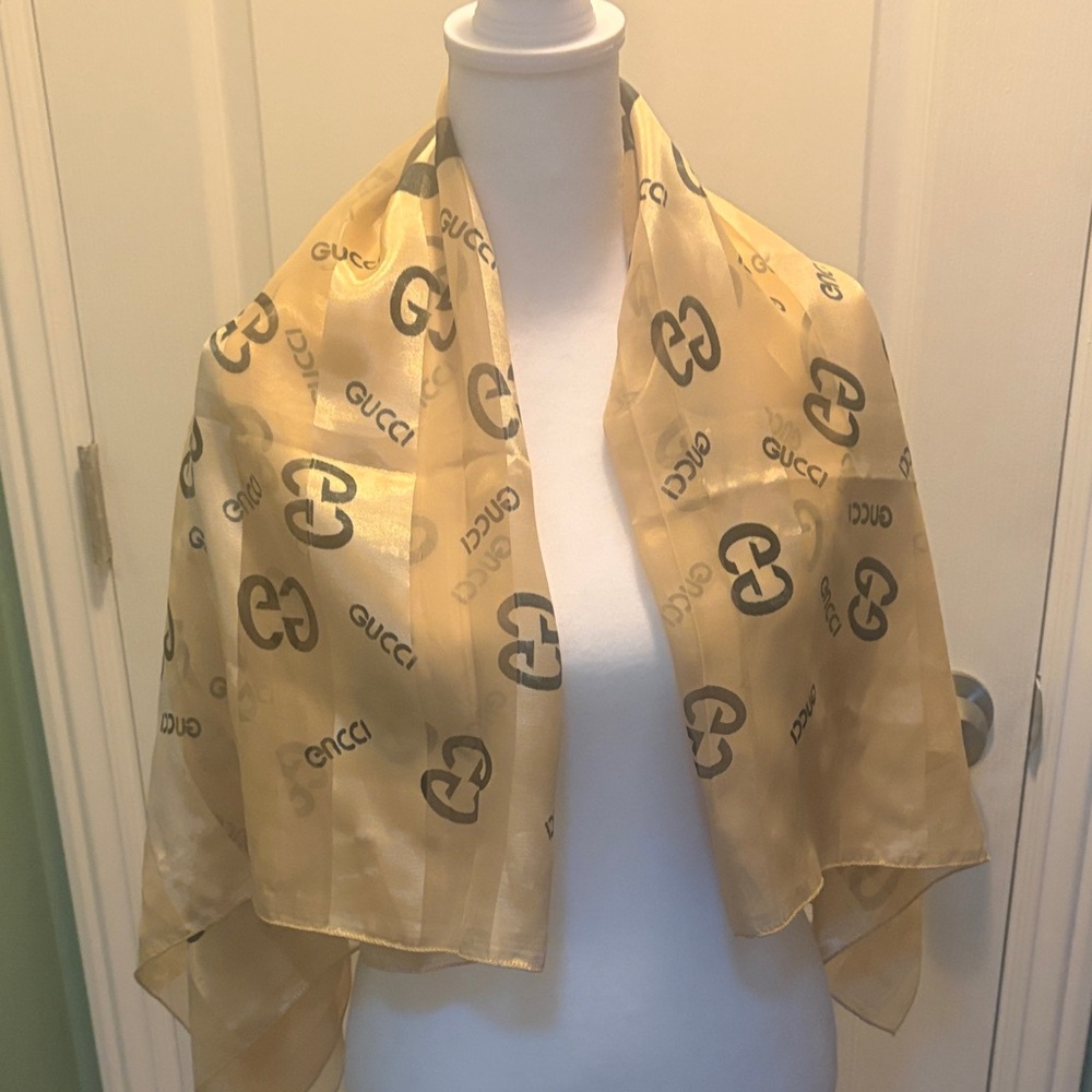 Gucci Gold Logo Silk-Blend Scarf